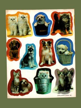 Hallmark Photographic Dogs & Cats Sticker Sheet Vintage 80s Craft & Collecting